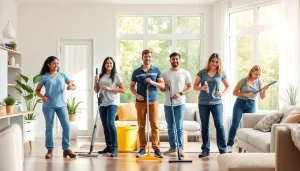 Cleaning Service team thoroughly sanitizing a bright, modern home environment.