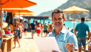 Travel safety expert discussing whether Cabo San Lucas is safe amidst vibrant beach scenery.