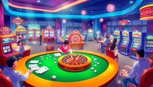 KJC AC 2: Exciting casino scene featuring poker chips, slot machines, and roulette tables.