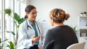 Consulting session highlighting Health with a practitioner and patient in a modern clinic.