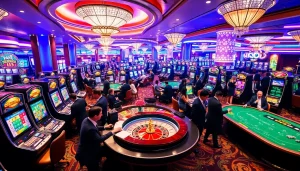 Casino gaming scene featuring KJC brand elements, showcasing vibrant tables and exciting players.