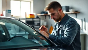 Chip repair process by a professional technician, showcasing precision and tools in action.