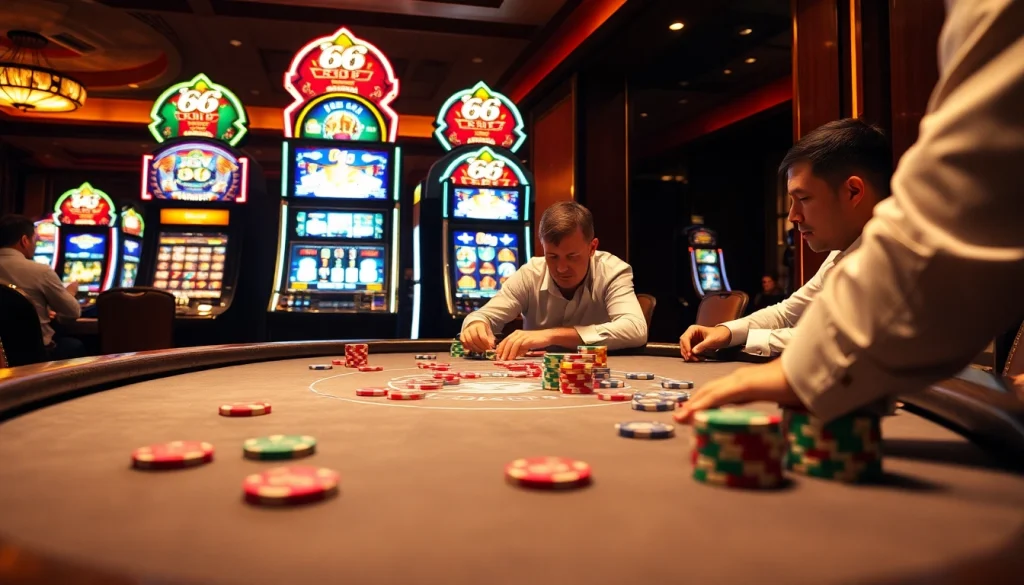 Experience thrilling gameplay at new 66 casino, showcasing vibrant poker tables and dynamic slot machines.