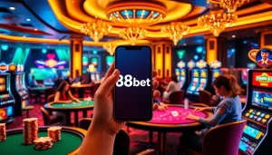 Experience the thrill of betting with 188bet's mobile gaming interface in a vibrant casino setting.