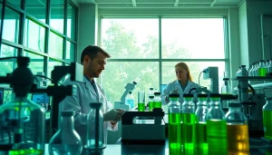 Detailed laboratory scene featuring cannabinoid research on win55 products.