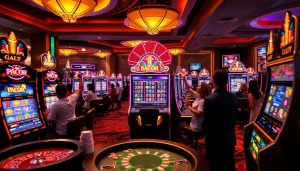 Experience the thrill of Slot Gacor gameplay with colorful machines and excited players celebrating wins.