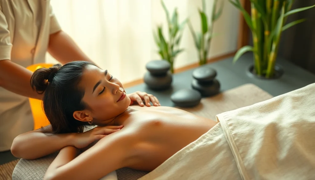 마사지 중인 전문가의 손길과 편안한 분위기 전달
