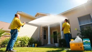 Pressure wash service removing grime from a residential home in Kissimmee, FL.
