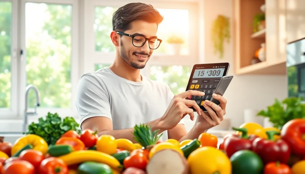 Calculate your TDEE with a fresh and vibrant kitchen scene featuring healthy foods.