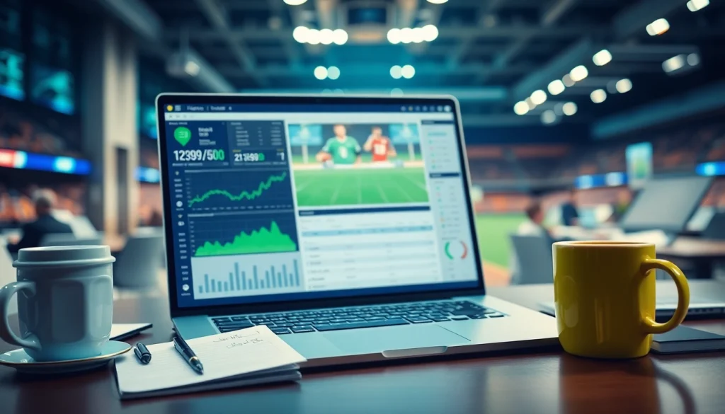 Engaging visual of sports betting Texas with statistics and modern workspace elements.