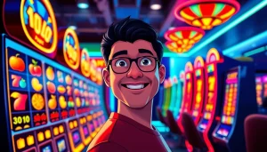 Mengambil kesempatan dalam permainan slot depo 1000 dengan mesin slot berwarna-warni dan suasana ceria.