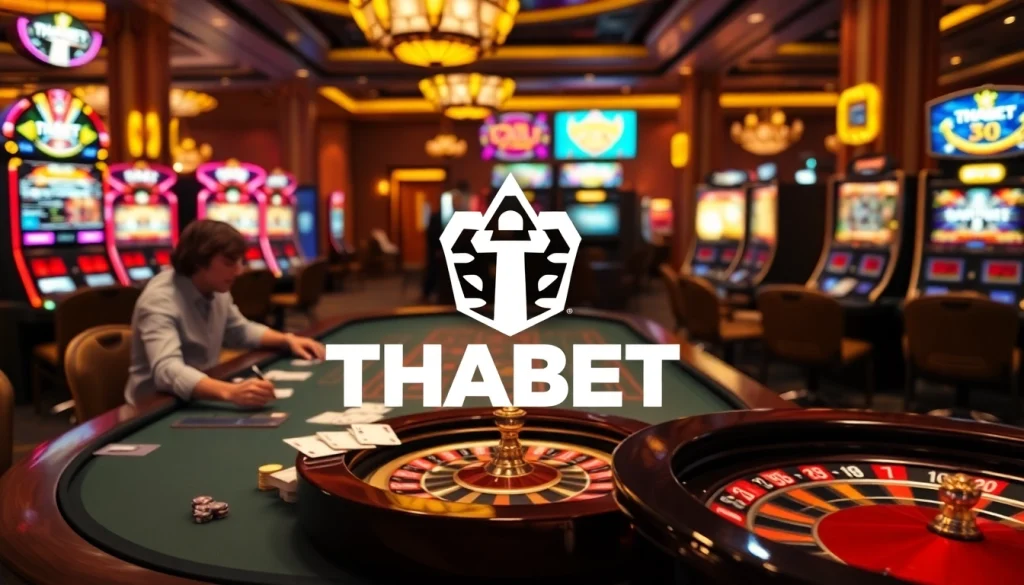 THABET casino scene featuring luxury gaming tables, lively gameplay, and vibrant atmosphere.