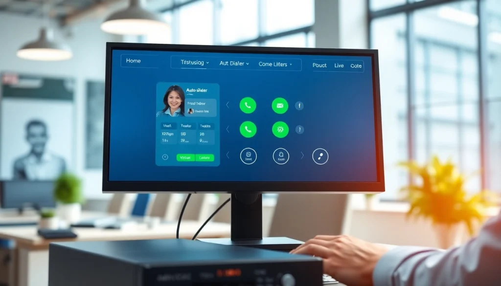 Engaging auto dialer software interface shown in an active workspace, enhancing call productivity.