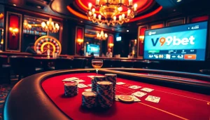 Experience the thrill of V9bet with a high-stakes poker game in a luxurious casino setting.