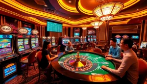 Engaging scene at trang chủ BL555, showcasing luxurious slot machines and vibrant gaming atmosphere.