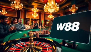 Experience the thrill of winning at W88, where players engage with table games, poker chips, and casino excitement.