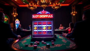 Exciting gameplay at a luxurious casino slot machine highlighting slot deposit pulsa options for players.