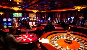 Players enjoying exciting games at the 789 club casino, surrounded by vibrant slot machines.