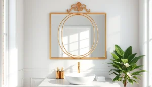 Reflecting elegance, this elegant bathroom mirror enhances a stylish and bright space.