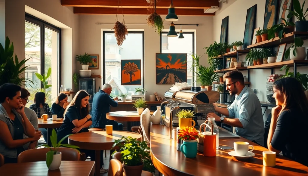 Vibrant Coffee shop lloret de mar scene with customers enjoying their drinks