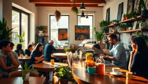 Vibrant Coffee shop lloret de mar scene with customers enjoying their drinks