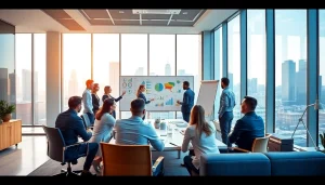 Collaborative professional team meeting at https://www.maeden.com/en, brainstorming ideas in a modern city office.