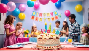 Celebrate a Customizable birthday party with vibrant decorations and joyful guests enjoying festivities.