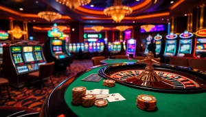 The exciting casino scene at https://kk55.global/ showcases a vibrant gaming table with poker chips and roulette wheel.