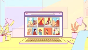 뉴토끼 웹툰의 다양한 장르를 보여주는 일러스트 이미지입니다.