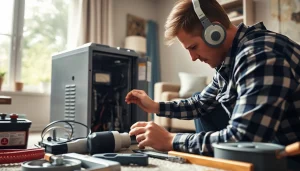 Technician performing heating repair goldens bridge in a residential home, showcasing tools and warm atmosphere.