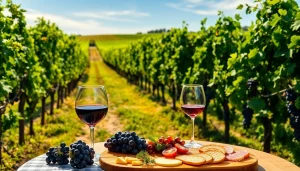 Experience the beauty of Winery Sacramento with a charming vineyard and inviting wine setup.