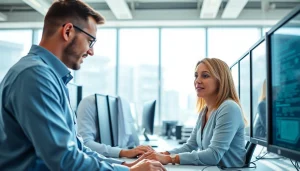 Engaged IT Managed Service Provider Clearwater FL technician consulting a client in a bright office setting.