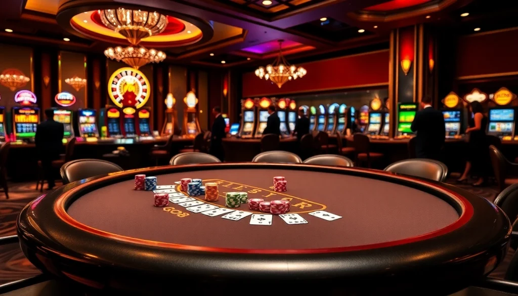 Gamblers experience high-stakes excitement at the GO8 poker table in a luxurious casino.