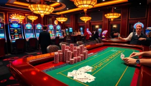 Betting excitement at sbobet with vibrant casino elements, including cards and chips.