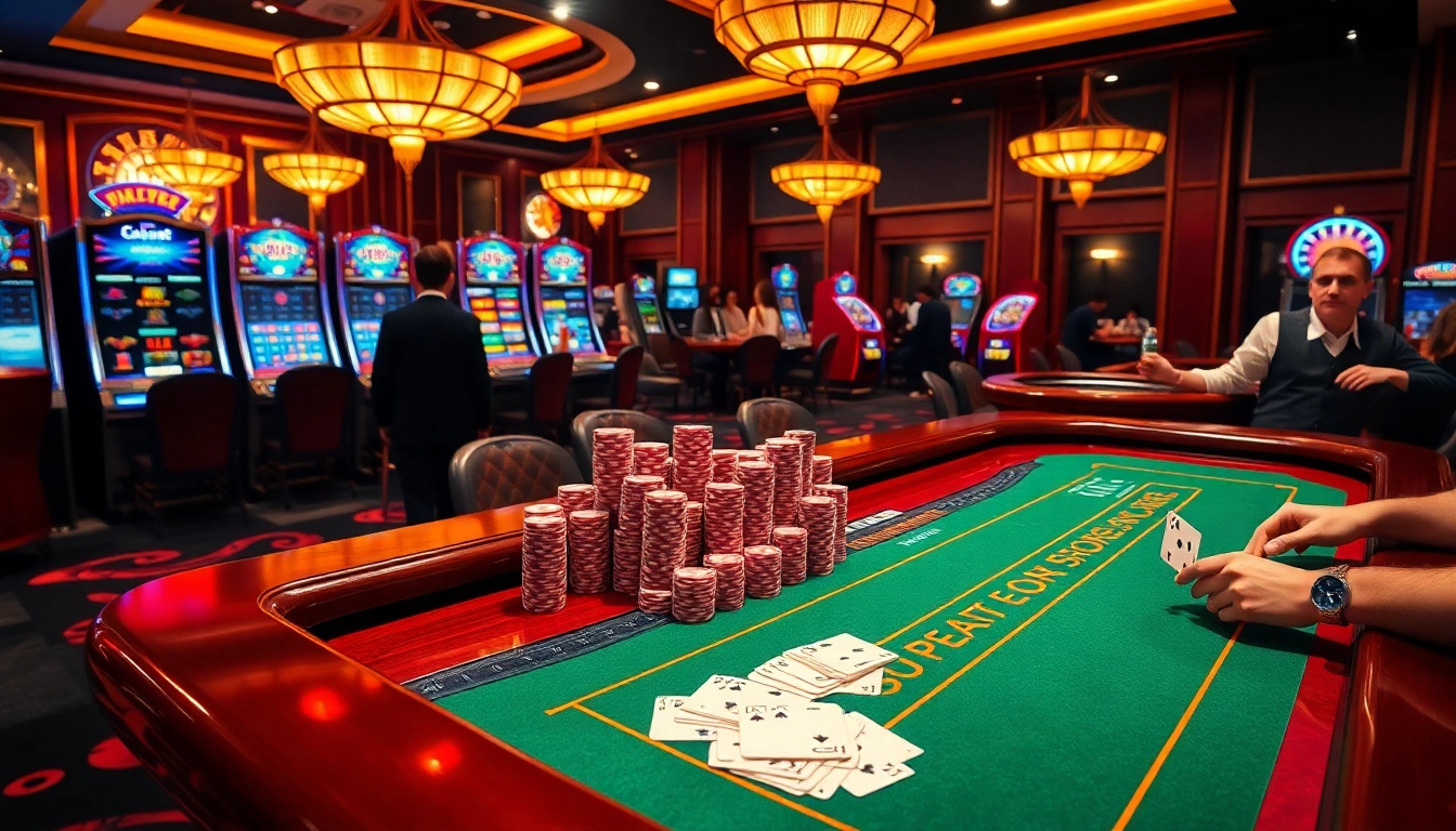 Betting excitement at sbobet with vibrant casino elements, including cards and chips.