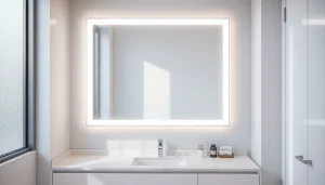 Transform your space with a stunning bathroom mirror with LED light reflecting modern elegance.