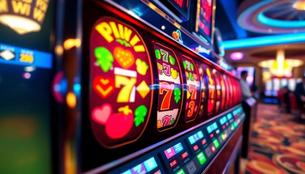 Putaran slot depo 1k yang bersinar cerah dalam suasana kasino yang ramai.