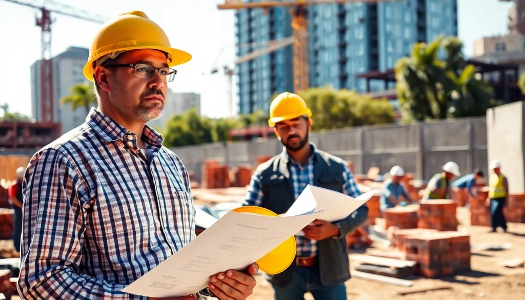New Jersey General Contractor reviewing blueprints at a construction site for optimal safety and design.