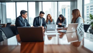Collaborative professionals engaged in Collections Litigation Management strategies in a modern office.