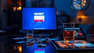 Engaging SBOBET login interface showcased in a luxurious online gambling setting with poker elements.