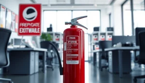 Ensure safety with a prominent pass fire extinguisher displayed in a modern office environment.