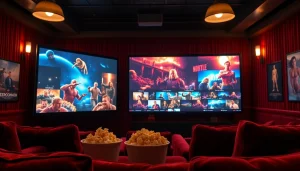 ดูหนังออนไลน์ บรรยากาศที่อบอุ่นจากการชมภาพยนตร์ในห้องนั่งเล่นที่สะดวกสบาย