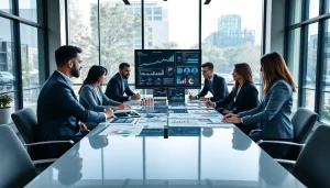 Engaged team discussing competitive intelligence faqs in a modern office setting.