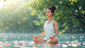 Anxiety symptoms illustrated through a peaceful person meditating in a serene natural setting.