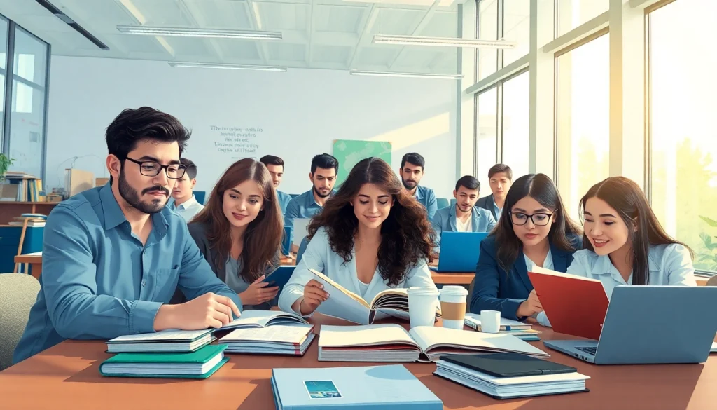 Engaged students collaborating in the exam assistance industry, embodying teamwork and determination.