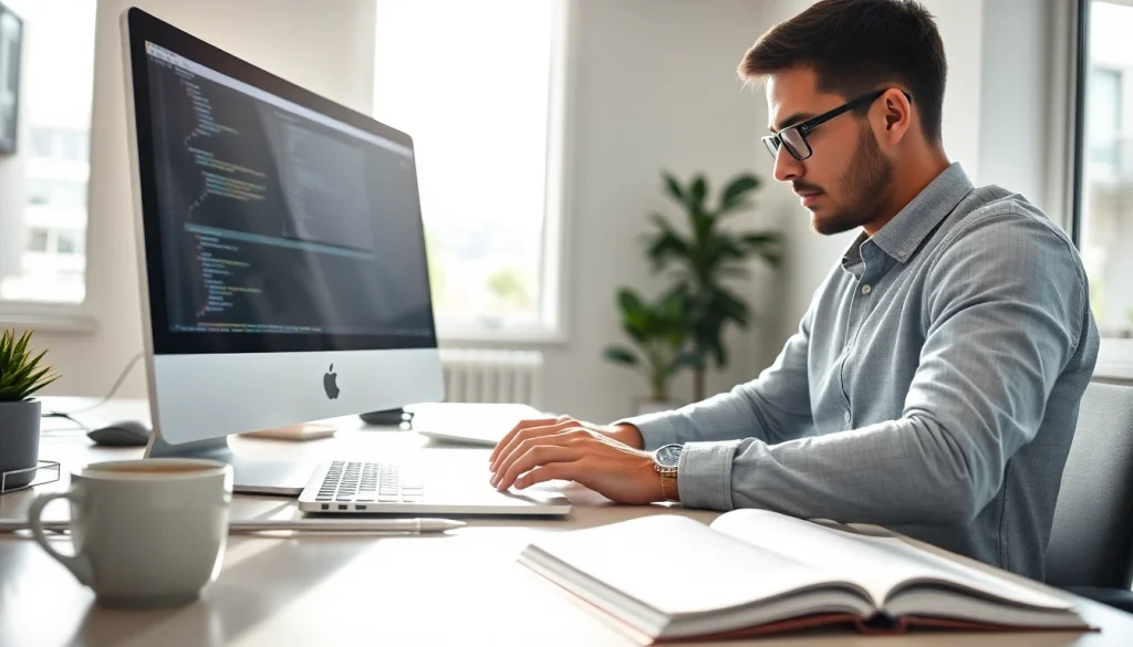 Aplikacja iOS w opracowaniu przez programistę w nowoczesnym biurze.